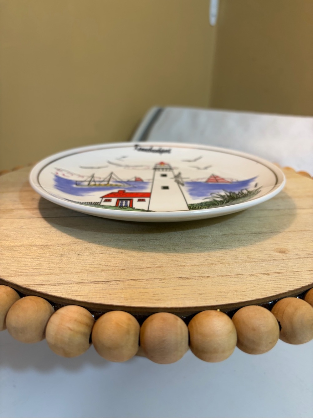 Lighthouse Decorative Ceramic Plate - White with Red & Blue Accents - Picture 2 of 4